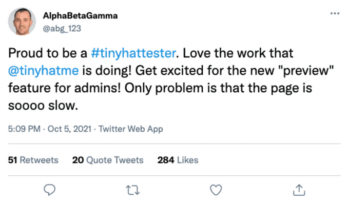 A Twitter thread showing the admin is slow